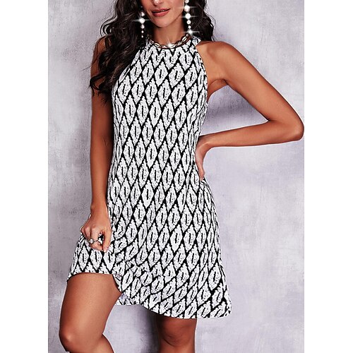 

Women's A Line Dress Short Mini Dress White Sleeveless Print Plaid Ruched Print Spring Summer Crew Neck Elegant Casual 2022 S M L XL XXL 3XL