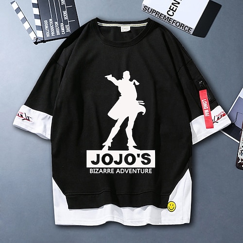 

Inspired by JoJo's Bizarre Adventure Jotaro Kujo T-shirt Cartoon 100% Polyester Anime Fake two piece Harajuku Street Style T-shirt For Men's / Women's / Couple's