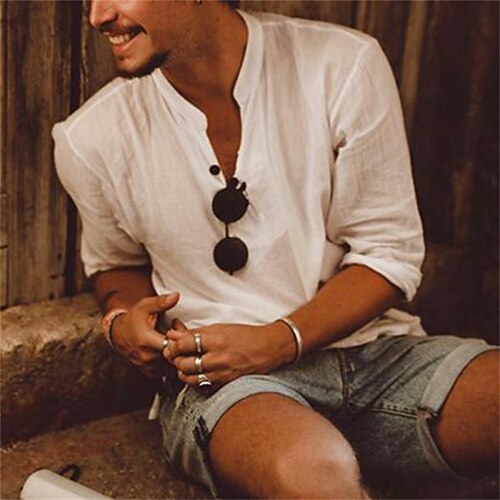 

Men's Shirt Solid Color Turndown Street Casual Button-Down Long Sleeve Tops Casual Fashion Breathable Comfortable White