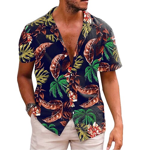 

Men's Casual Shirt T shirt 3D Print Animal Turndown Casual Daily 3D Short Sleeve Tops Beach Light Yellow Light Pink Light Purple / Summer