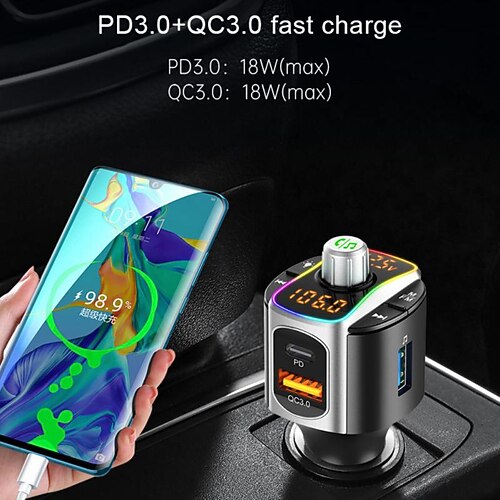 

BC67 Car Bluetooth MP3 Dual Screen Display FM Transmitter QC3.0 Fast Charge PD Card Insert U Disk Singing Mini 12V-24V