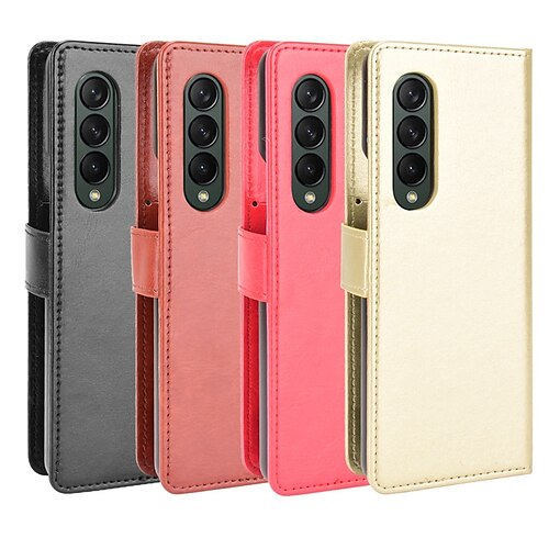 

Phone Case For Samsung Galaxy Full Body Case Z Fold 2 Z Fold 3 Shockproof with Wrist Strap Card Holder Slots Solid Colored PU Leather