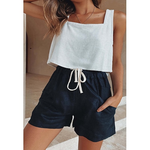 

Women's Shorts Khaki Brown Light Blue Mid Waist Casual / Sporty Athleisure Casual Weekend Side Pockets Micro-elastic Short Comfort Plain S M L XL XXL