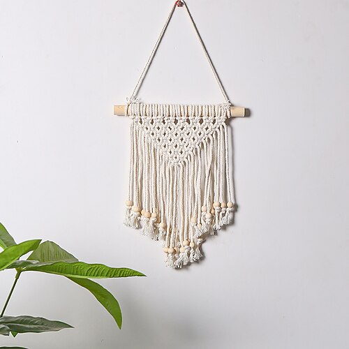 

Home Wall Decoration Wall Hanging Cotton Rope Beige Hand Woven Bohemian Style Tapestry Wedding Dress