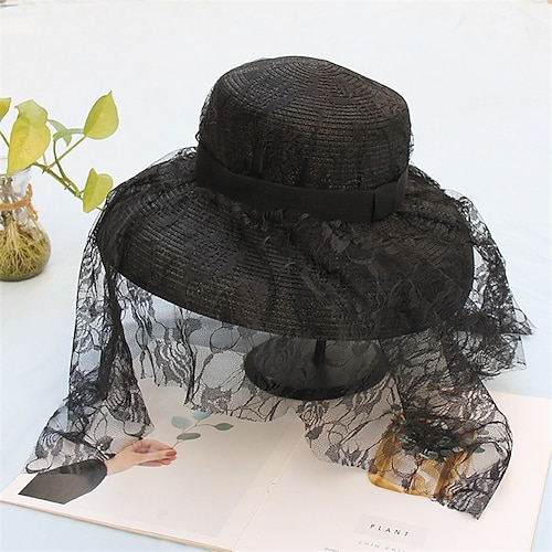 

Women's Classic Timeless Bucket Hat Straw Hat Sun Hat Party Dailywear Holiday Braided Flower Black White Hat Portable Windproof Comfort