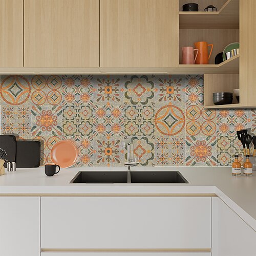 

Kitchen Oil-proof And Waterproof Tile Stickers Crystal Film Dallas Golden Brown Pattern Tile Renovation Thickened Wall Stickers