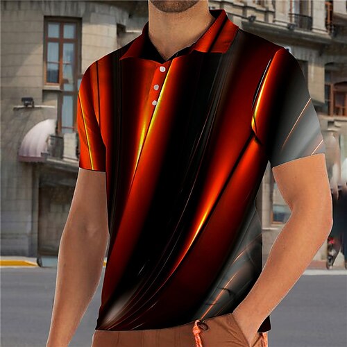 

Men's Collar Polo Shirt Golf Shirt Gradient Turndown Blue Pink Yellow Red 3D Print Casual Daily Short Sleeve Button-Down Print Clothing Apparel Fashion Designer Casual Breathable / Sports