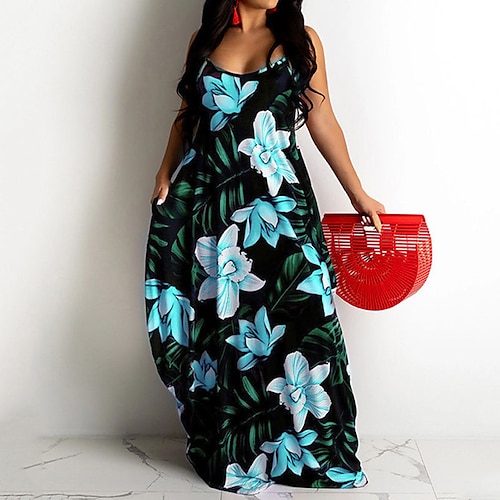 

Women's Plus Size Curve Swing Dress Floral Round Neck Print Sleeveless Spring Summer Casual Sexy Mumu Maxi long Dress Casual Daily Dress