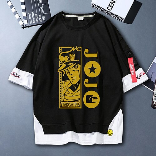 

Inspired by JoJo's Bizarre Adventure Jotaro Kujo T-shirt Cartoon 100% Polyester Anime Fake two piece Harajuku Street Style T-shirt For Men's / Women's / Couple's