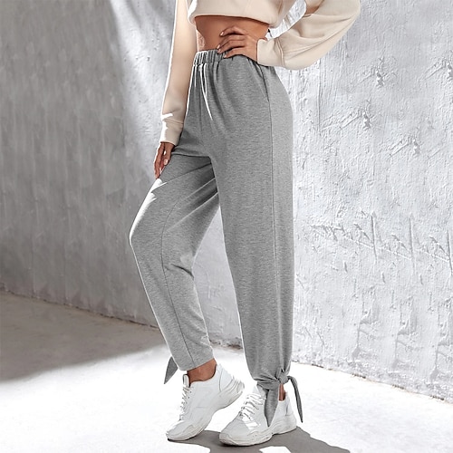 

Women's Casual / Sporty Athleisure Jogger Sweatpants Side Pockets Elastic Waist Full Length Pants Leisure Sports Weekend Micro-elastic Plain Cotton Blend Comfort Mid Waist Gray S M L