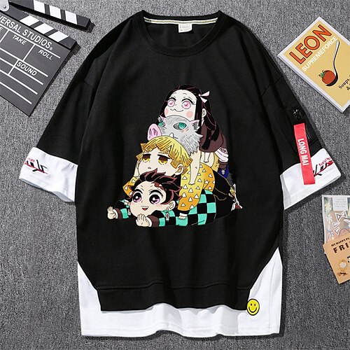 

Inspired by Demon Slayer: Kimetsu no Yaiba Kamado Nezuko Agatsuma Zenitsu Kamado Tanjirou T-shirt Cartoon 100% Polyester Anime Fake two piece Harajuku Street Style T-shirt For Men's / Women's