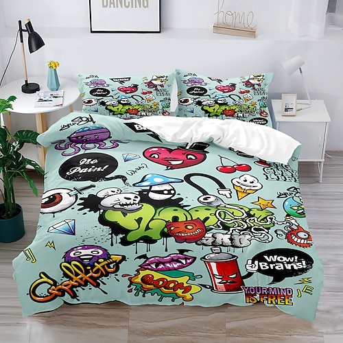 

Graffiti 3-Piece Duvet Cover Set Hotel Bedding Sets Comforter Cover with Soft Lightweight Microfiber, Include 1 Duvet Cover, 2 Pillowcases for Double/Queen/King(1 Pillowcase for Twin/Single)