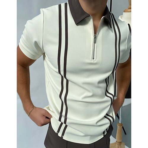 

Per uomo POLO Polo con zip Informale Giornaliero Collo ripiegabile Chiusura lampo quarto Manica corta Di tendenza Informale A strisce Cerniera Chiusura lampo quarto Estate Primavera Standard Mare blu