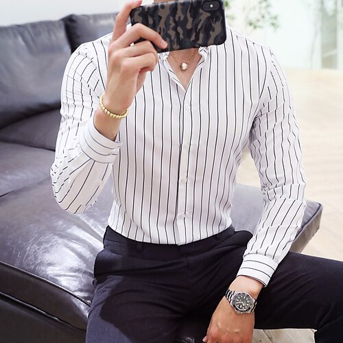 

Men's Shirt Striped Turndown Street Casual Button-Down Print Long Sleeve Tops Casual Fashion Breathable Comfortable Blue White Black