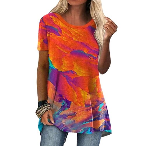 

Mini robe Femme Robe casual Manche Courte Printemps Eté - Personnalisé Casual Imprimer Tie Dye Imprime Dégradé de Couleur Col Ras du Cou Ample 2023 Rose Claire bleu marine Violet Orange Arc-en-ciel S