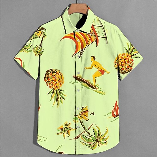 

Men's Shirt Print Pineapple Coconut Tree Turndown Street Casual Button-Down Print Short Sleeve Tops Casual Fashion Designer Breathable Green