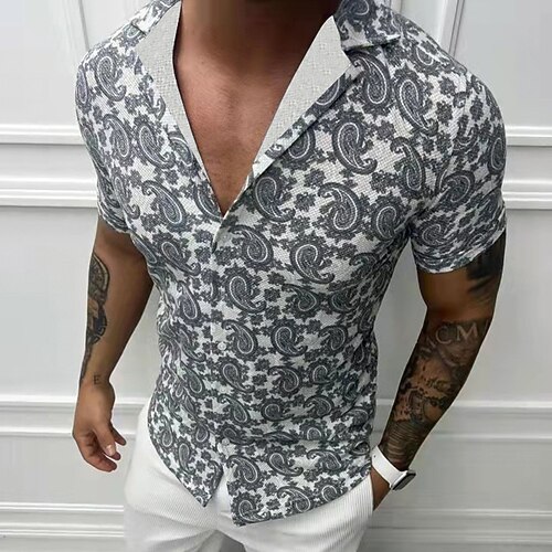 

Men's Shirt Lattice Turndown Street Casual Button-Down Short Sleeve Tops Casual Fashion Breathable Comfortable Black Gray Khaki