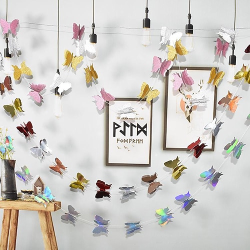 

String Flower Decoration Glitter Paper Three-dimensional Butterfly Pull Flower Kindergarten Atmosphere Layout Pull Flag Wedding Festival Party