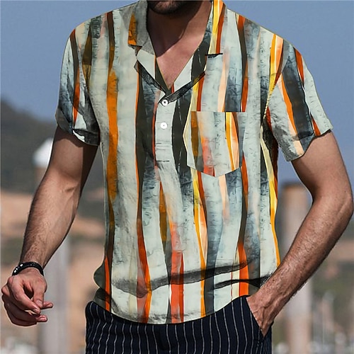 

Men's Shirt Print Striped Turndown Street Casual Button-Down Print Short Sleeve Tops Casual Fashion Designer Breathable Gray / Spring / Summer