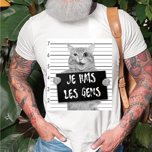 

Men's Unisex T shirt Hot Stamping Cat Graphic Prints Crew Neck Street Daily Print Short Sleeve Tops Casual Designer Big and Tall Sports White Red Navy Blue