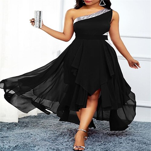 

Women's A Line Dress Maxi long Dress Black Wine Dark Blue Sleeveless Solid Color Pure Color Patchwork Spring Summer One Shoulder Party Party 2022 S M L XL XXL