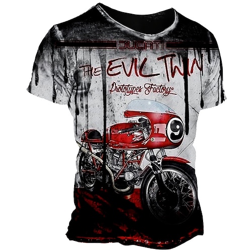 

Men's Unisex T shirt 3D Print Graphic Prints Motorcycle Crew Neck Street Daily Print Short Sleeve Tops Casual Vintage Designer Big and Tall Gray