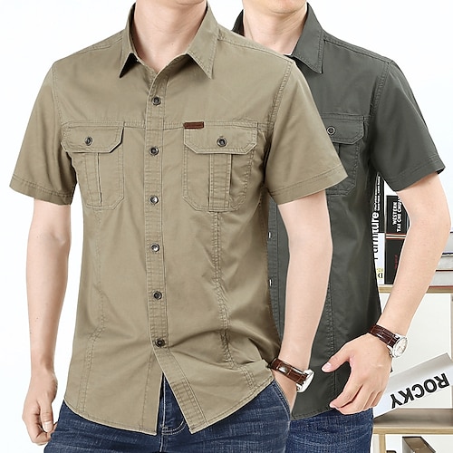 

Men's Shirt Solid Color Turndown Street Casual Button-Down Short Sleeve Tops Casual Fashion Breathable Comfortable Blue White Black