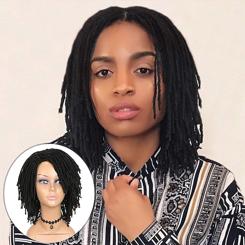 

Synthetic Wig Spiral Curl Asymmetrical Machine Made Wig 10 inch Black Synthetic Hair 11 inch Women's Faux Locs Wig Comfy Fluffy Natural Black / Daily Wear