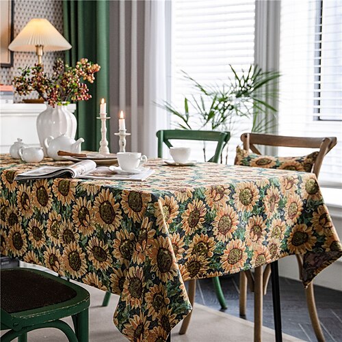 

Farmhouse Style Pastoral Tablecloth Sunflower Table Cloth,Washable Table Cover Dust-Proof Wrinkle Resistant for Restaurant, Picnic, Indoor and Outdoor Dining