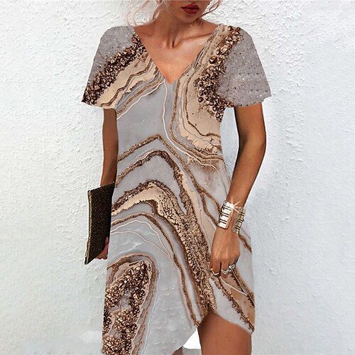 

Women's A Line Dress Short Mini Dress Beige Short Sleeve Color Gradient Print Spring Summer V Neck Casual Vacation 2022 S M L XL XXL 3XL