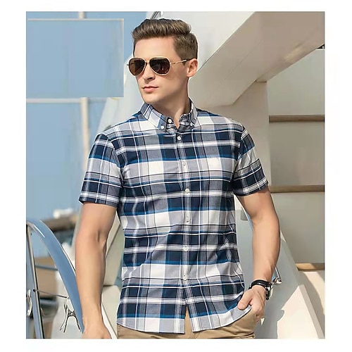 

Men's Shirt Plaid Shirt Dress Shirt Casual Shirt Plaid / Check Graphic Prints Turndown Square Neck Light Yellow Wine Black / Red Red / White Green Print Plus Size Street Casual Short Sleeve Clothing