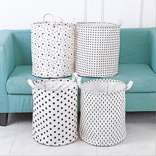 

Cotton Linen Dirty Laundry Basket Foldable Round Waterproof Organizer Bucket Clothing Children Toy Large Capacity Storage Home