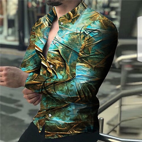 

Men's Shirt 3D Print Graphic Turndown Street Casual Button-Down Print Long Sleeve Tops Casual Fashion Designer Breathable Blue