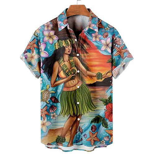 

Men's Shirt Print Graphic Prints Turndown Casual Daily Button-Down Print Short Sleeve Tops Casual Fashion Rainbow