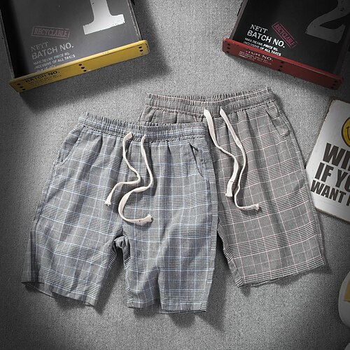 

Men's Classic Style Fashion Straight Shorts Pocket Elastic Drawstring Design Knee Length Pants Casual Daily Graphic Lattice Comfort Breathable Mid Waist Blue Red L XL XXL 3XL 4XL