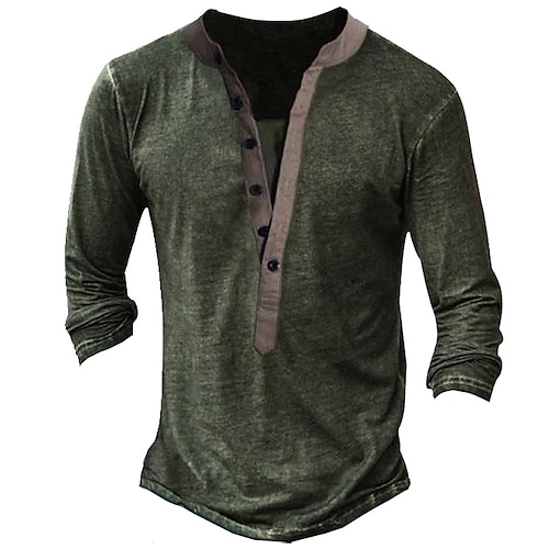 

Men's T shirt Tee Henley Shirt Solid Color Henley Green Street Casual Long Sleeve Button-Down Clothing Apparel Basic Vintage Classic Comfortable / Sports