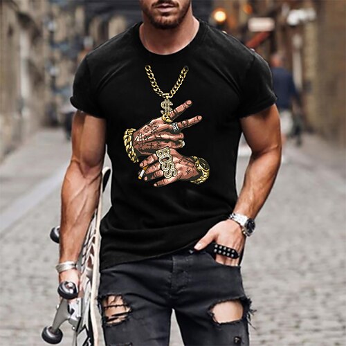 

Herren T Shirt Geste Rundhalsausschnitt Blau Armeegrün Khaki Grau Schwarz Heißprägen Casual Täglich Kurzarm Bedruckt Bekleidung Basic Einfach / Sommer