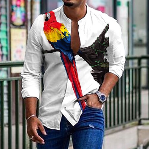 

Homens Camisa Social Camisa Gráfica Animal Papagaio Colarinho Chinês Amarelo Vermelho Impressão 3D Ao ar livre Casual Manga Longa Botão para baixo Imprimir Roupa Moda Designer Casual Confortável