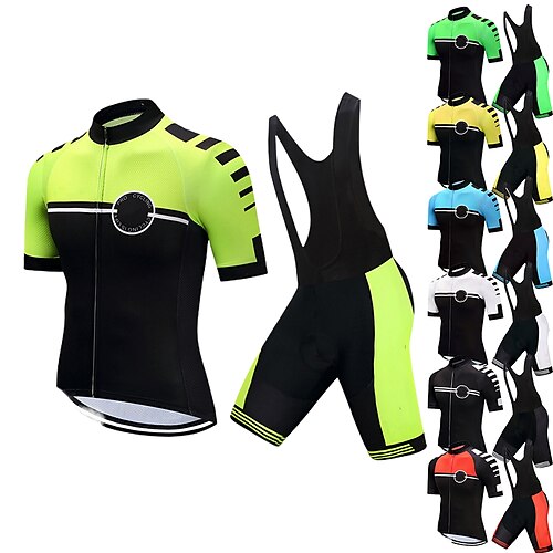 

21Grams Men's Cycling Jersey with Bib Shorts Short Sleeve Mountain Bike MTB Road Bike Cycling White Black Green Bike Clothing Suit 3D Pad Breathable Quick Dry Moisture Wicking Back Pocket Polyester