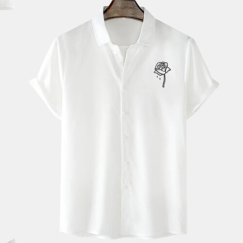 

Men's Shirt Rose Turndown Street Casual Button-Down Short Sleeve Tops Casual Fashion Breathable Comfortable White