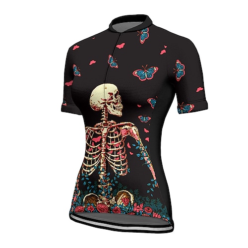 

21Grams Women's Short Sleeve Cycling Jersey Summer Spandex Black Butterfly Skull Bike Top Mountain Bike MTB Road Bike Cycling Quick Dry Moisture Wicking Sports Clothing Apparel / Stretchy