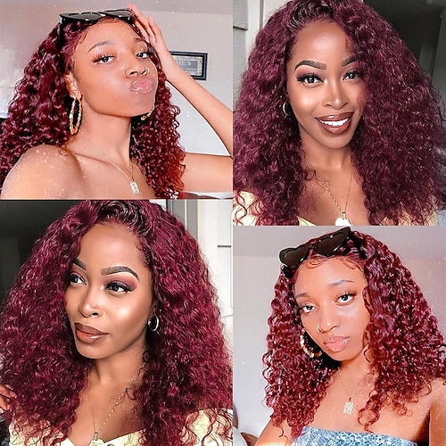 

Human Hair 13x4 Lace Front Wig Free Part Brazilian Hair Deep Wave Burgundy Wig 150% Density Classic Easy to Carry Comfy For Women's Long 16 inch 18 inch Human Hair Lace Wig Lightinthebox / Daily Wear