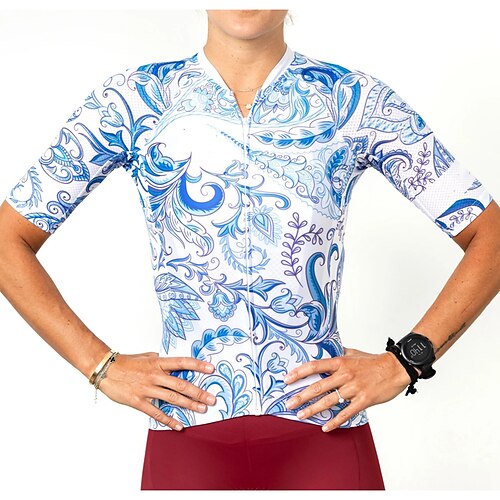 

21Grams Women's Short Sleeve Cycling Jersey Floral Botanical Bike Top Mountain Bike MTB Road Bike Cycling White Spandex Polyester Breathable Quick Dry Moisture Wicking Sports Clothing Apparel