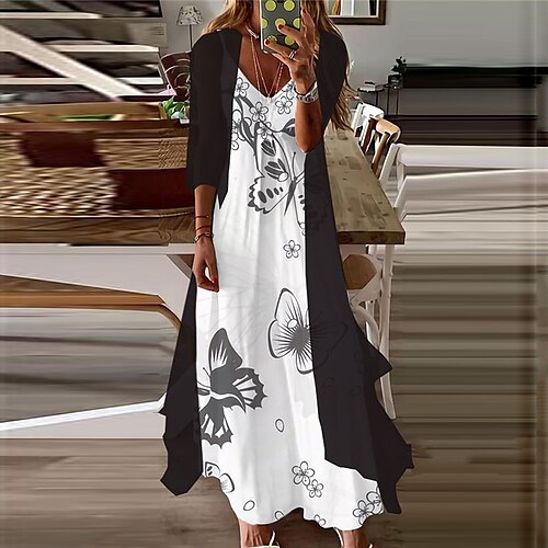 

Women's Shift Dress Midi Dress Black Purple Orange Half Sleeve Floral Butterfly Animal Print Spring Summer V Neck Elegant Casual Vacation Loose 2022 M L XL XXL