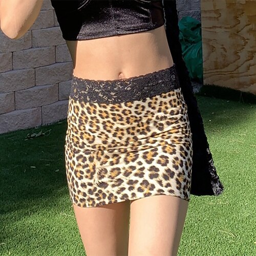 

Women's Fashion Skirts Carnival Homecoming Solid Colored Leopard Lace Black Yellow S M L