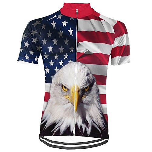 

21Grams Men's Cycling Jersey Short Sleeve Bike Top with 3 Rear Pockets Mountain Bike MTB Road Bike Cycling Breathable Quick Dry Moisture Wicking Reflective Strips Red American / USA Eagle Polyester