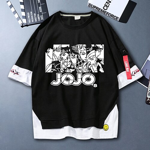 

Inspired by JoJo's Bizarre Adventure Jotaro Kujo T-shirt Cartoon 100% Polyester Anime Fake two piece Harajuku Street Style T-shirt For Men's / Women's / Couple's