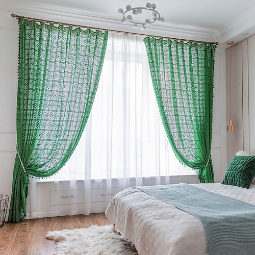 

1 Panel Boho Curtains Vintage Crochet Lace Curtains for Farmhouse Hollow Sheer Curtain Panels for Window Treatment Curtain Drapes for Patio