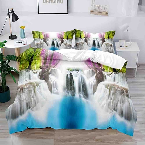 

Landscape Series 3-Piece Duvet Cover Set Hotel Bedding Sets Comforter Cover with Soft Lightweight Microfiber, Include 1 Duvet Cover, 2 Pillowcases for Double/Queen/King(1 Pillowcase for Twin/Single)
