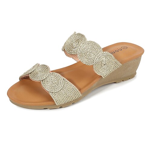 

Women's Sandals Wedge Heels Flat Heel Round Toe Open Toe Elegant Casual Party Beach PU Leather Elastic Band Spring Summer Solid Colored Gray Rosy Pink Silver